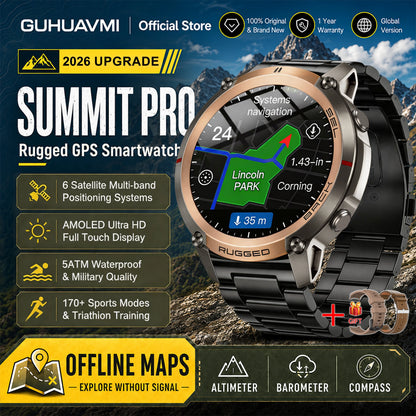 Military GPS Smartwatch for Men - 1.43" AMOLED Display, Bluetooth Calls, Compass, 5ATM Waterproof & 170+ Sports Modes