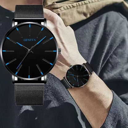 Men’s Luxury Quartz Watch – Fashion Slim Mesh Steel Waterproof Sport & Casual Wristwatch