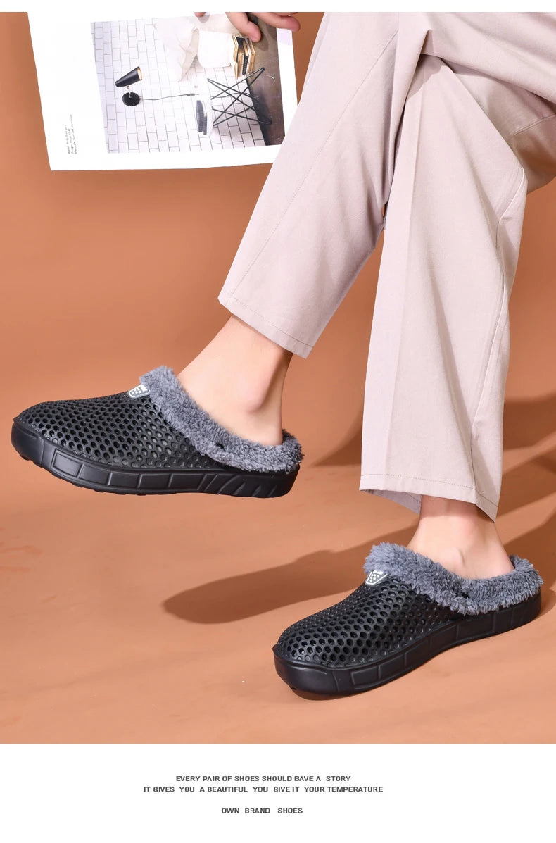 Couple Cotton Slippers – Winter Warm Plush Velvet Thickened Clogs for Men & Women