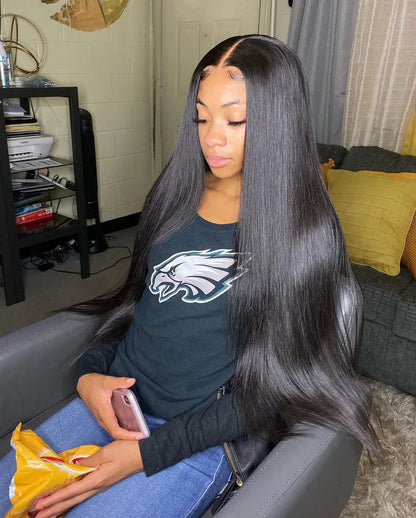 Pre-Cut Glueless 13x6 HD Lace Frontal Wig – 40 Inch Straight Human Hair, Pre-Plucked Ready-to-Wear for Women