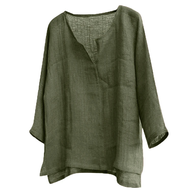 Men’s Loose Fit Long Sleeve Shirt - Solid Color Casual V-Neck Spring & Summer Top S-5XL