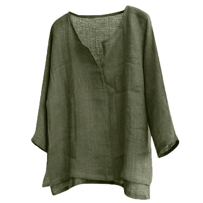Men’s Loose Fit Long Sleeve Shirt - Solid Color Casual V-Neck Spring & Summer Top S-5XL