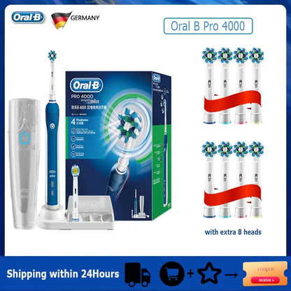 Oral-B Pro 4000 Electric Toothbrush – 3D Action Daily Clean with Pressure Sensor, 4 Modes, Gum Care, Waterproof & Rechargeable