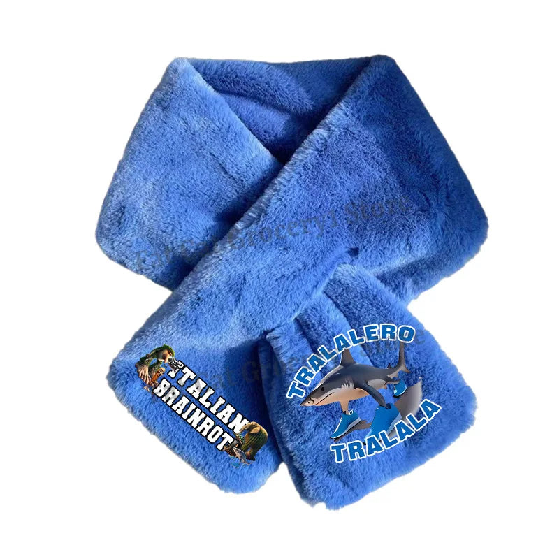 Italian Brainrot Plush Scarf – Kawaii Tralalero Neckerchief for Kids, Boys & Girls, Winter Warm Muffler, Children’s Bandelet Gift