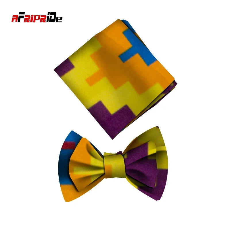African Print Bow Tie & Kerchief Set - Bohemian Cotton Accessories for Men, Stylish Gift SP077
