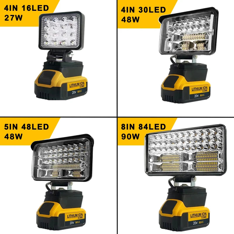 3/4/5/8-Inch LED Portable Spotlights – Cordless Handheld Work & Fishing Light, Emergency Tool Lamp for Dewalt 18V Battery