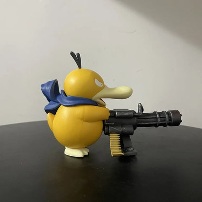 Pokemon Series Psyduck Gatling Gun Figure — Cute Duck Anime Figurine Collectible Toy, Creative Model Gift for Birthdays