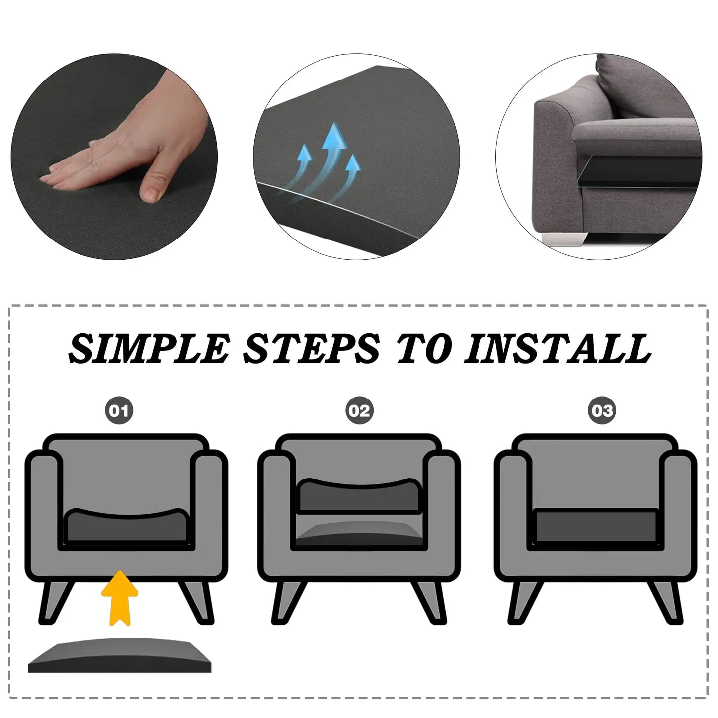 High-Density Foam Curve Cushion – 50x50x5cm Support Cushion for Sofa Sag Repair, 1/2/3pcs Replacement for Couch & Chair