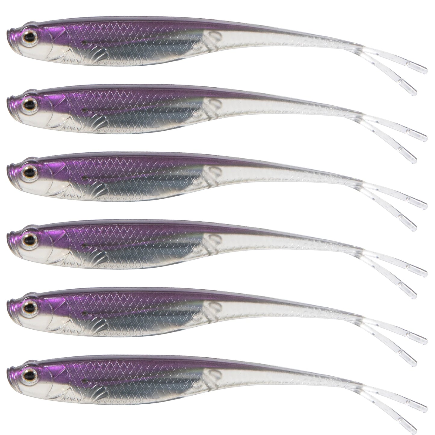 Dr.Fish 5/6pcs Soft Fishing Lures — Saltwater Silicone Fork Tail Drop Shot Baits for Bass, Trout, Pike, Walleye, Weedless