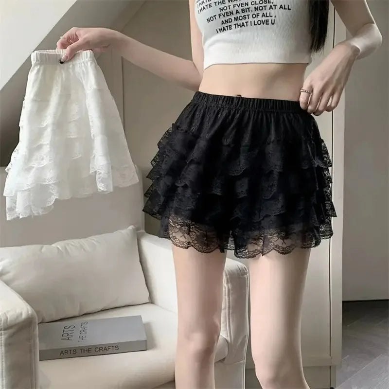 Black White Pleated Safety Shorts - Cute Lolita Vintage Ruffle Princess Underwear for Women & Girls