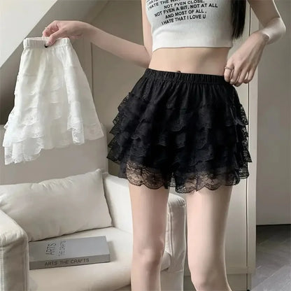 Black White Pleated Safety Shorts - Cute Lolita Vintage Ruffle Princess Underwear for Women & Girls