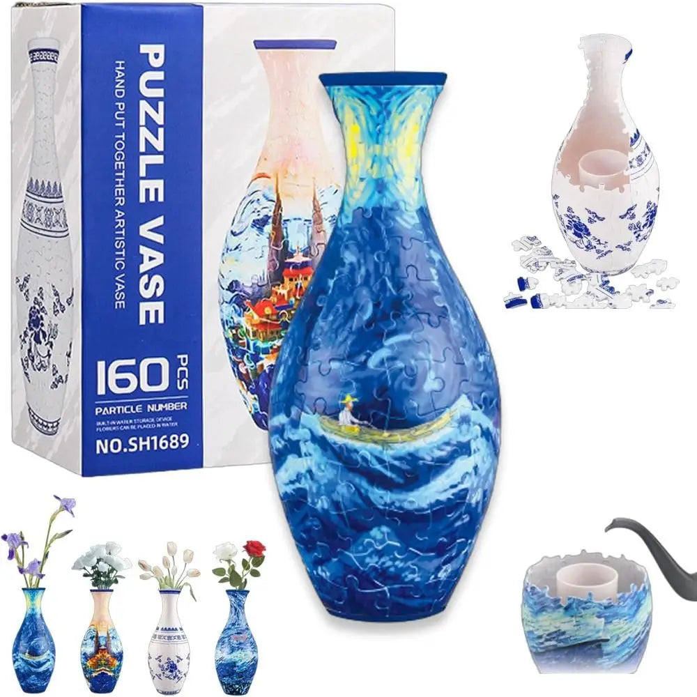 160-Piece 3D Curved Plastic Puzzle — Flower Vase DIY Art Puzzle for Home Decor, Flower Arrangements & Housewarming Gifts