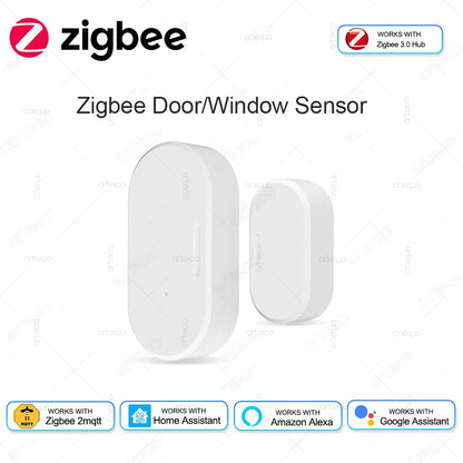 Zigbee Door Window Sensor - Smart Open Close Detector Security Alarm Compatible with Alexa, Home Assistant & Z2M