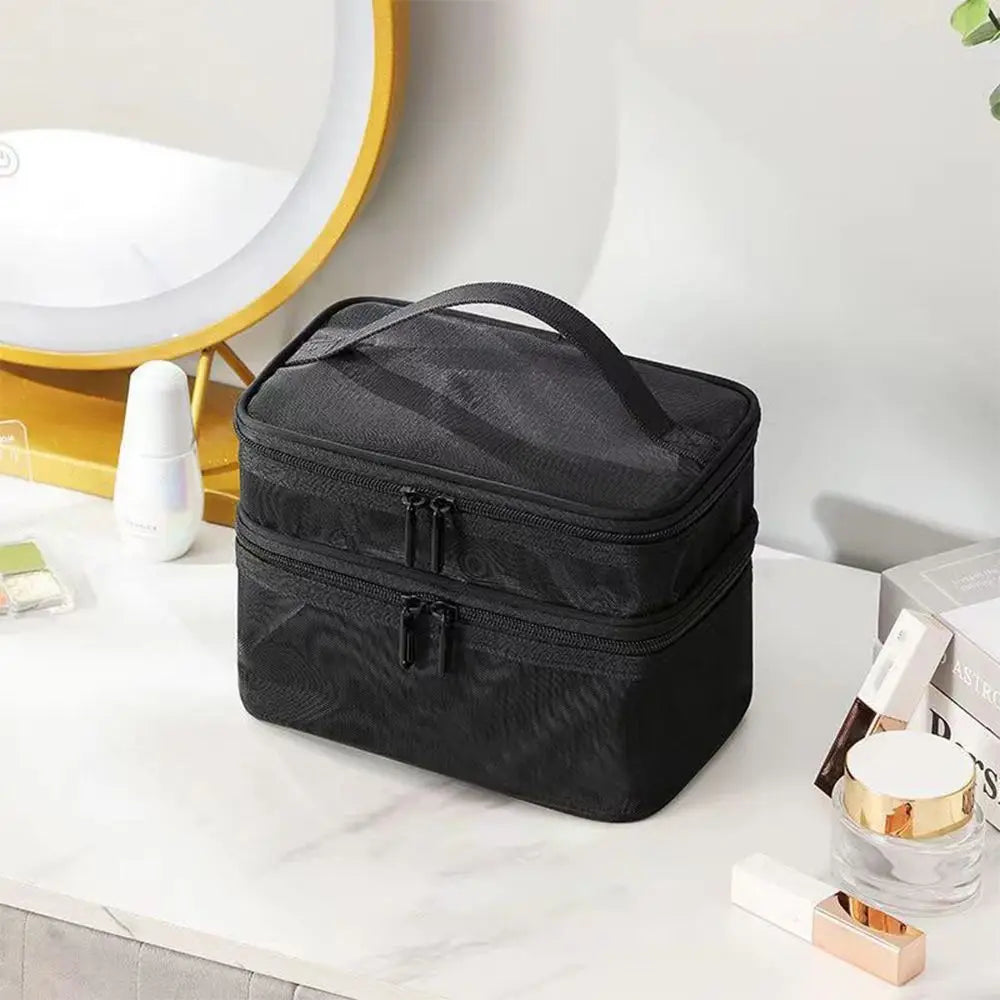 Fashion Transparent Mesh Travel Cosmetic Bag — 1/2/3 Layer Large-Capacity Makeup Organizer & Women’s Toiletry Bag