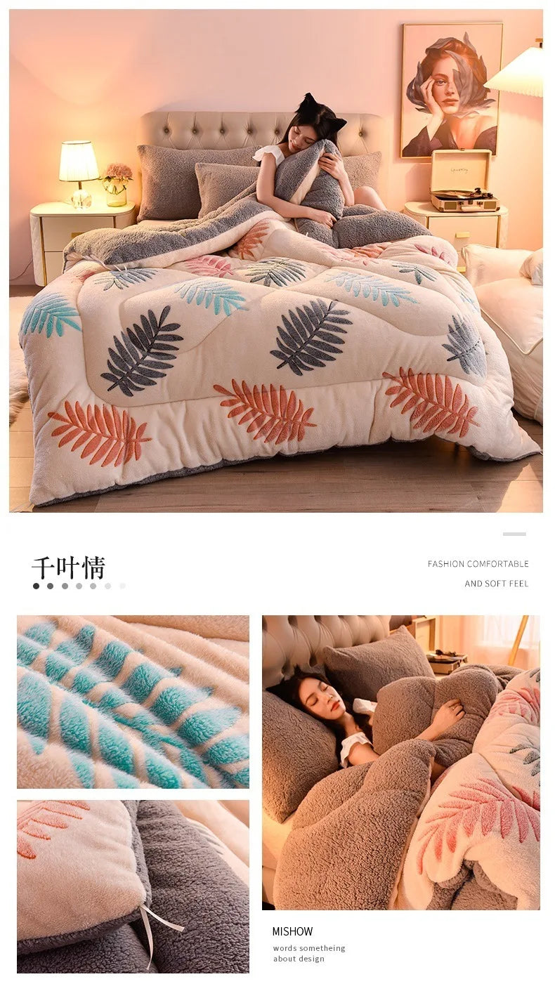 Plush Winter Lamb Velvet Quilt – Thickened Cotton, Double-Sided Warm Lamb Wool Blanket for Single & Double Beds