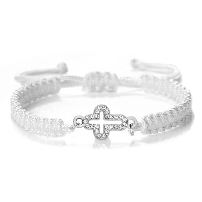Crystal Hollow Cross Bracelet - Braided Prayer Healing Bangle Jewelry Gift for Women & Yoga Lovers