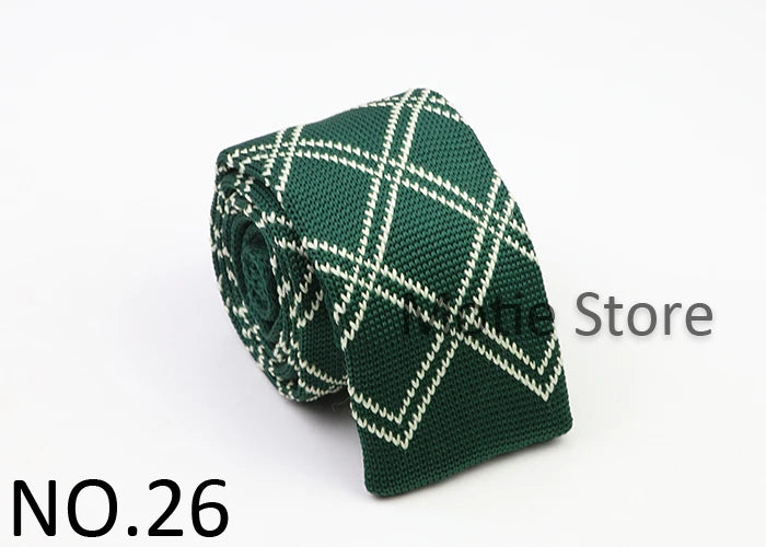 Classic Knit Neck Tie for Men — 6cm Plaid & Dots Casual Business Wedding Tie