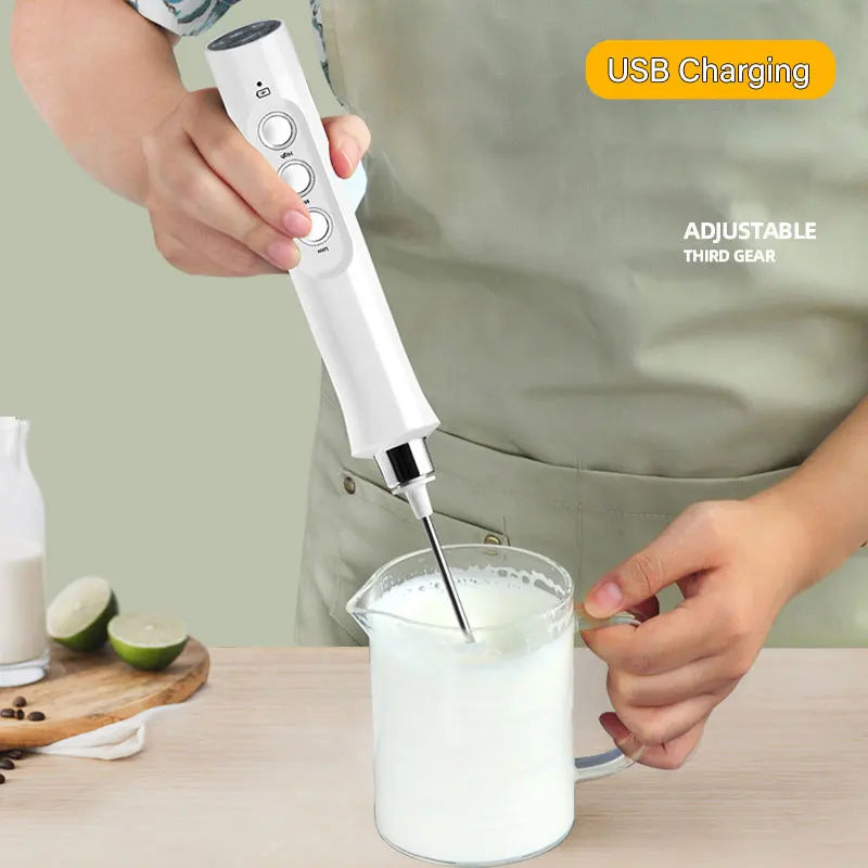 3-in-1 Portable Electric Milk Frother – Handheld Rechargeable Foam Maker, High-Speed Drink Mixer & Coffee Wand