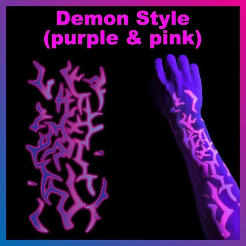 UV Glow Kpop Demon Hunters Temporary Tattoos — Rumi & Jinu Fluorescent Face & Body Art, Blacklight Party Cosplay Stickers for Fans