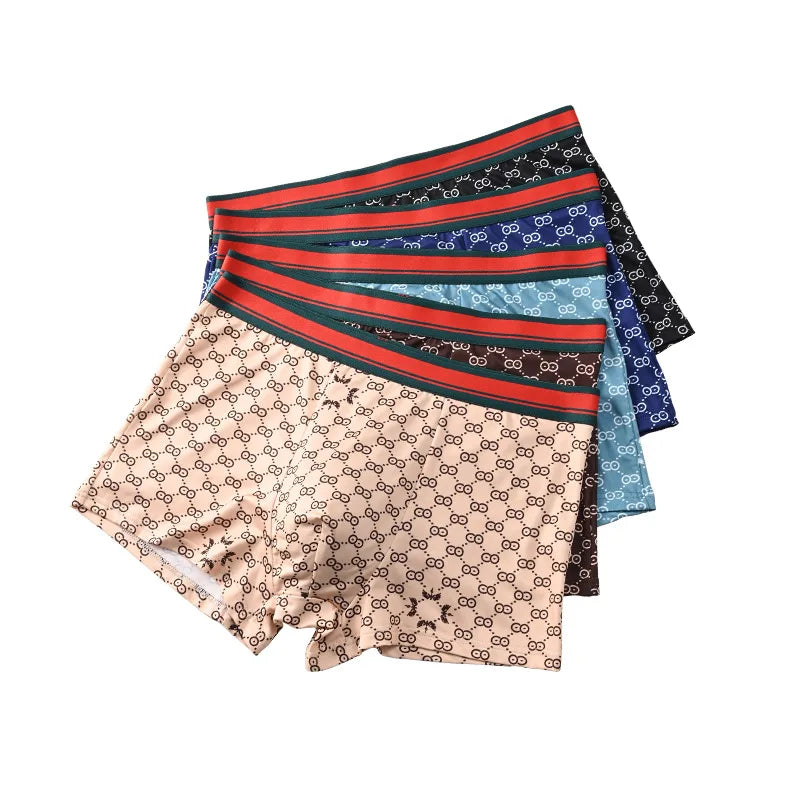 5PCS Men's Printed Boxer Shorts - Breathable & Comfortable Underwear, U-Convex Briefs, Plus Size