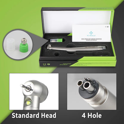 Dental LED High-Speed Handpiece — E-Generator Air Turbine with Push Button, Triple Water Spray & Dentist Tips Model B2 M4