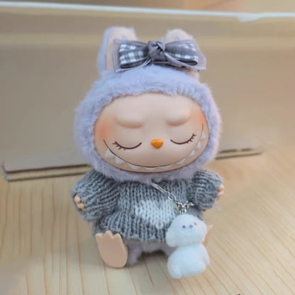 17cm Labubu Plush Doll Clothes – Macaron Outfit, Hair Accessories, DIY Clothing for V1 V2 Dolls & Kids Gift