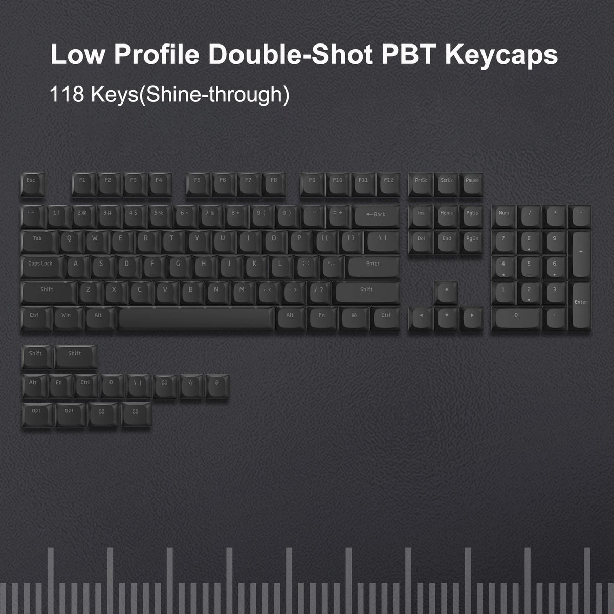 143-Key Low-Profile PBT Keycap Set - Double-Shot Keycaps for Gateron & Cherry MX Switches