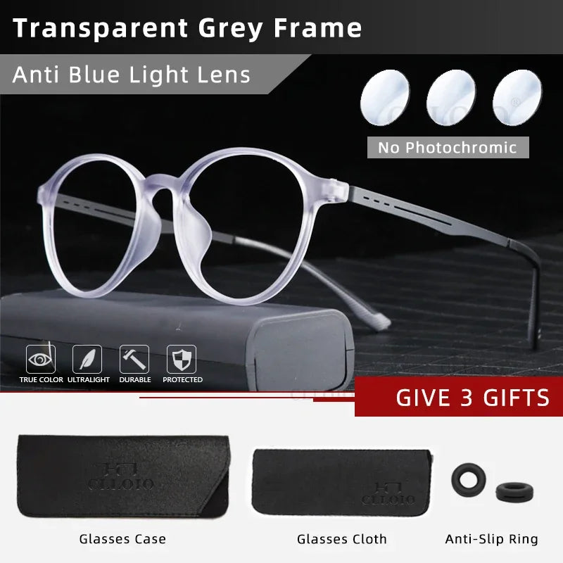 CLLOIO Ultra-Light TR90 Blue Light Blocking Reading Glasses – Classic Round Titanium Frame Optical Eyewear for Men & Women