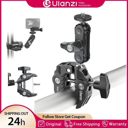 Ulanzi R094 Metal Super Clamp with 360° Ball Head Magic Arm, 1/4" & 3/8" Holes for DSLR Camera, Monitor, Light, Mic, and Rod Mount