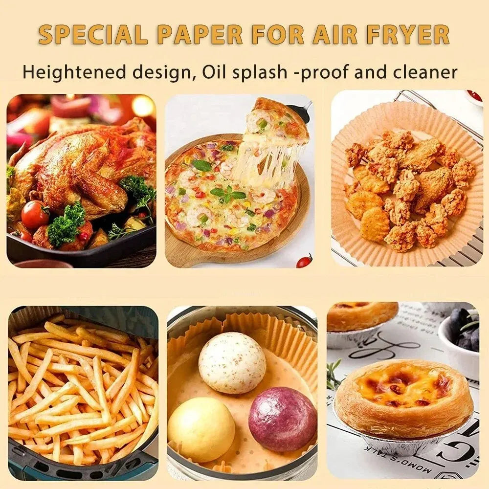 50/100PCS Disposable Air Fryer Paper Liners Non-Stick Round Baking Parchment for Kitchen Cooking