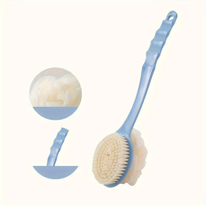 Soft Loofah & Bristle Bath Brush - Long Curved Handle Shower Scrubber for Body, Face & Spa Cleansing