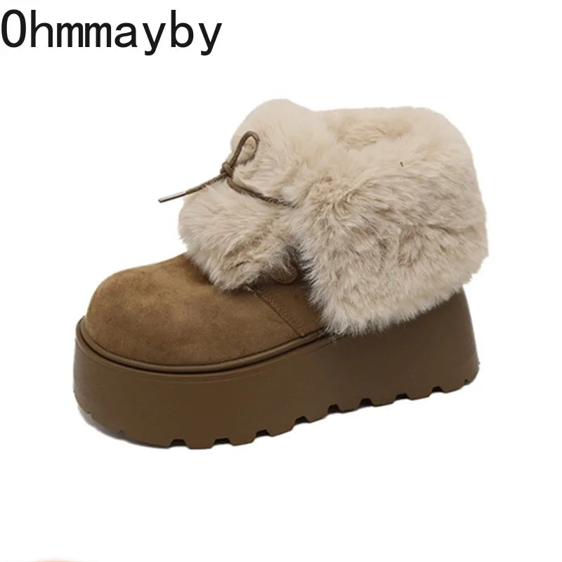Women’s Winter Chunky Sole Fur Snow Boots – Cozy Height-Boosting Cotton Short Booties