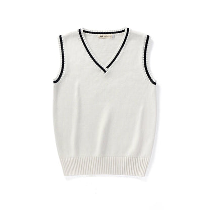 Unisex Sleeveless Sweater Vest – V-Neck Preppy Knitted Jumper for Women & Men, Retro Spring Fashion