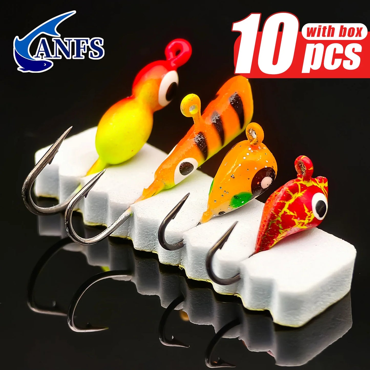 ANFS 10pcs Ice Fishing Lures - Vibrant Color Fishing Jigs with Hooks for Winter Ice Angling