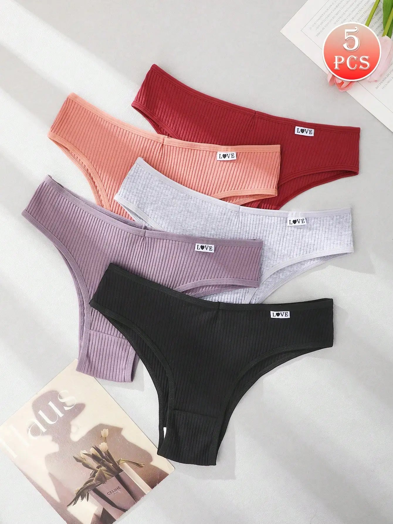 Women's Printed Low Waist Panties - 5-Piece Pack High Elasticity Cute Letter Design Underwear