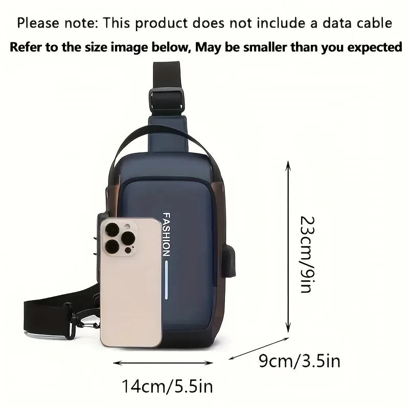 Durable Oxford Fabric Men’s Sling Bag — Stylish Motorcycle Crossbody Chest Pack with Phone Pocket & Zip Closure for Daily Commute