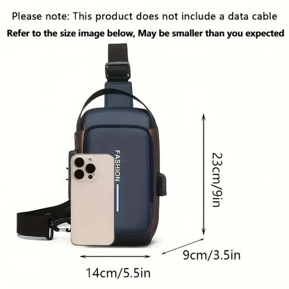 Durable Oxford Fabric Men’s Sling Bag — Stylish Motorcycle Crossbody Chest Pack with Phone Pocket & Zip Closure for Daily Commute