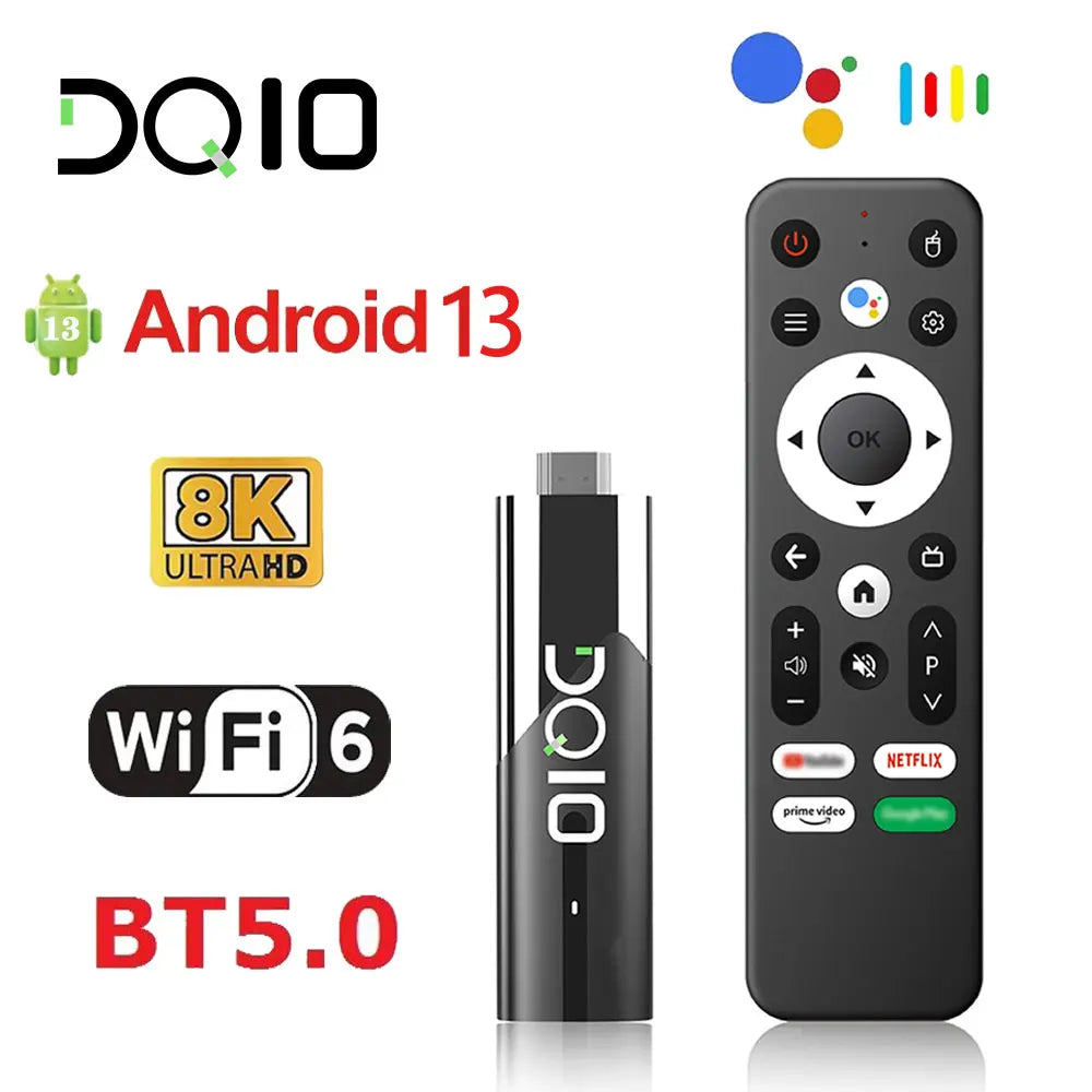 LEMFO DQ10 ATV Mini TV Stick – Android 13, 8K Video, 4K Wifi6, Voice Remote Smart TV Box