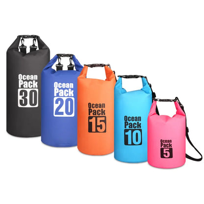500D Waterproof Swimming Bag Dry Sack: Floating Dry Gear Bags for Boating, Fishing, Rafting - Available in 2/5/10/15/20/30L Sizes