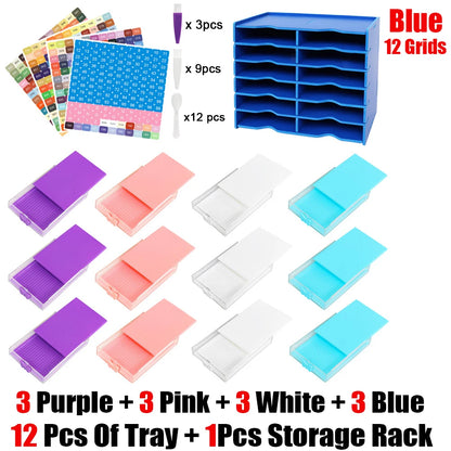 HOMFUN 5D Diamond Painting Tray Kit – 12/24/48 Slots with Storage Rack Organizer for Drill Plate Accessories