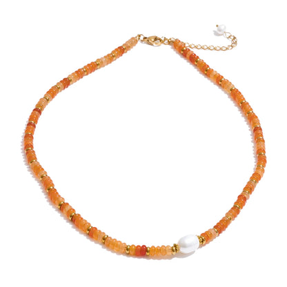 Yhpup Colorful Natural Stone Bead Necklace – Handmade Y2K Stainless Steel Waterproof Chain Jewelry for Women