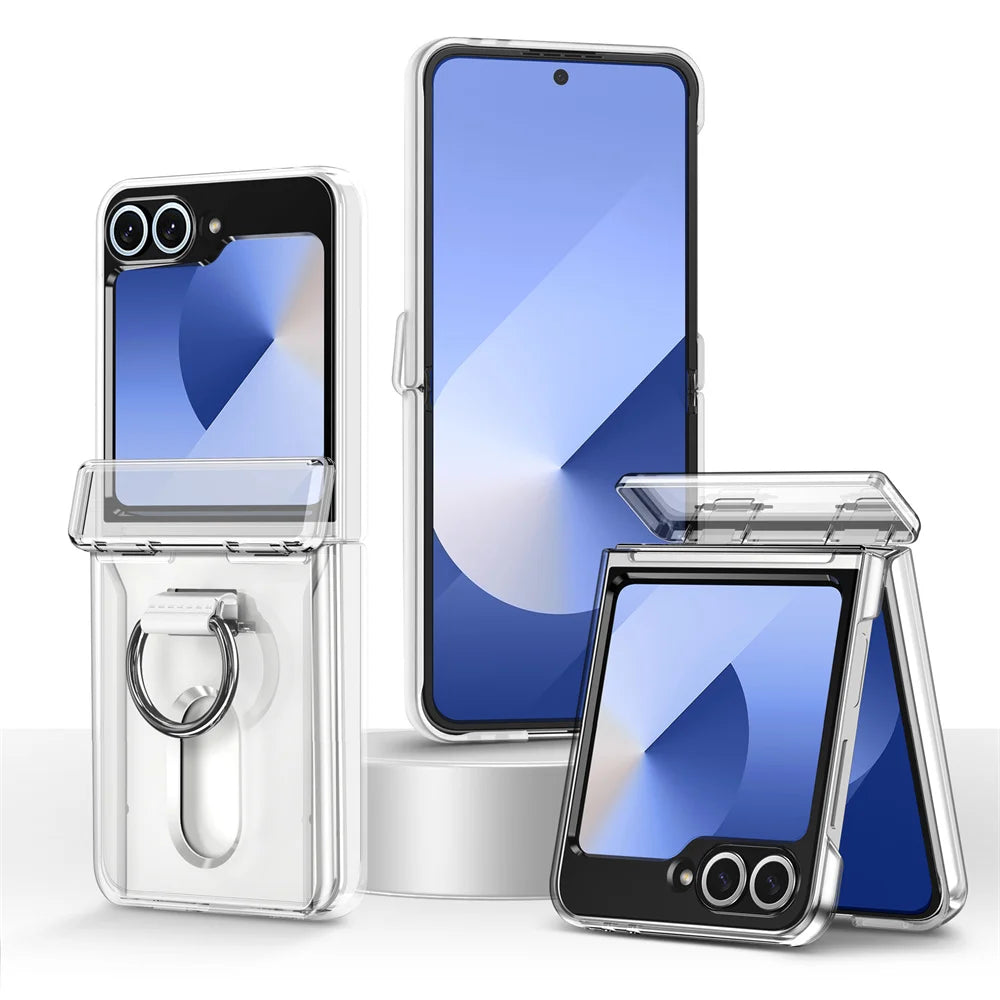 Luxury Wallet Clip Phone Case for Samsung Z Flip — Shockproof Card Slot Cover with Finger Ring for Z Flip 5/6/7/5G