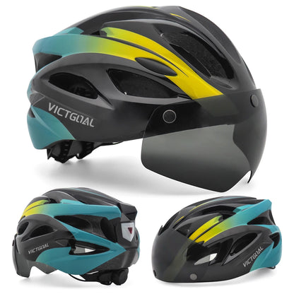 VICTGOAL Cycling Helmet for Men – MTB & Electric Scooter Safety Helmet with LED Taillight, Magnetic Goggles & UV400 Sun Visor