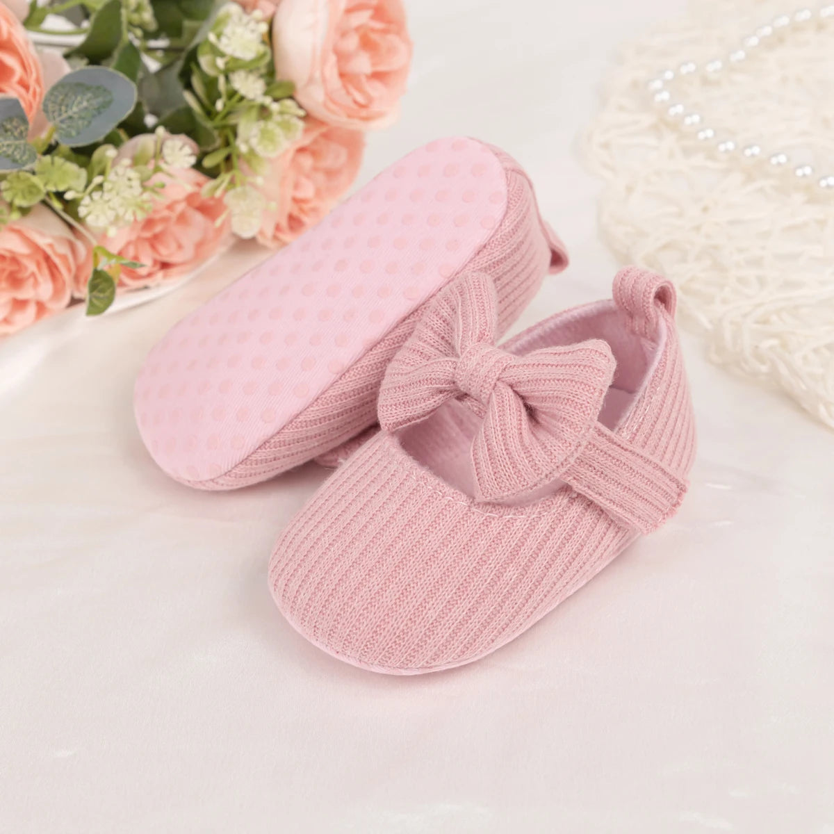 Meckior Baby Girl Shoes — Spring & Autumn Cotton Sole Moccasins with Bow, Anti-Slip First Walkers for Newborns & Toddlers