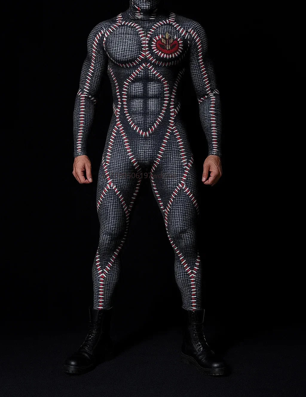 Men's Cyberpunk Muscle Bodysuit - Sci-Fi Printed Cosplay Zentai Costume for Carnival, Stage & Performance Events