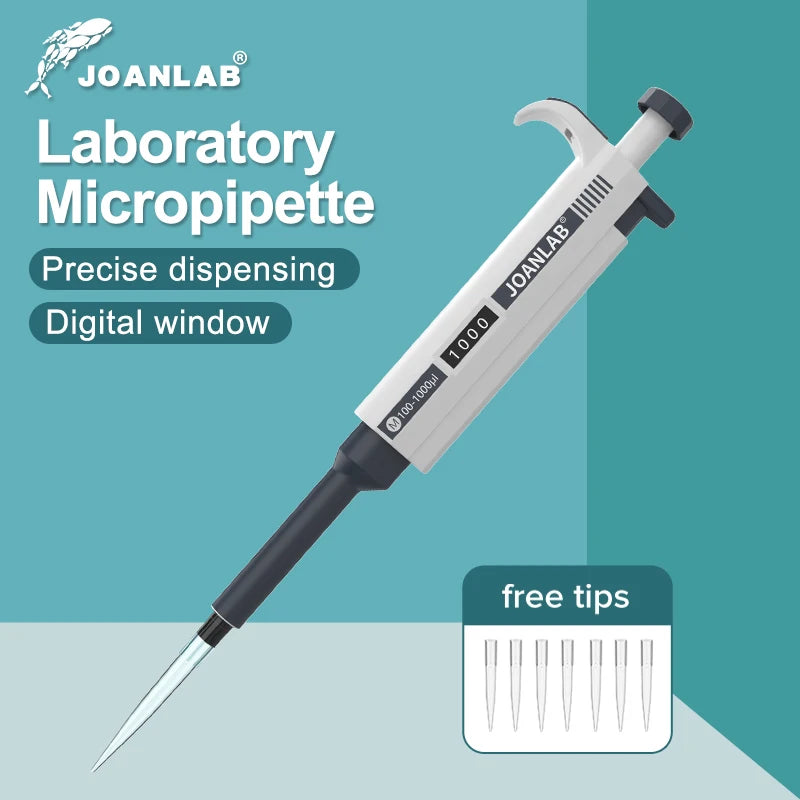 JOANLAB Digital Micropipette — Automatic Adjustable Plastic Pipette for Laboratory & Chemistry Experiments, Includes Pipette Tips