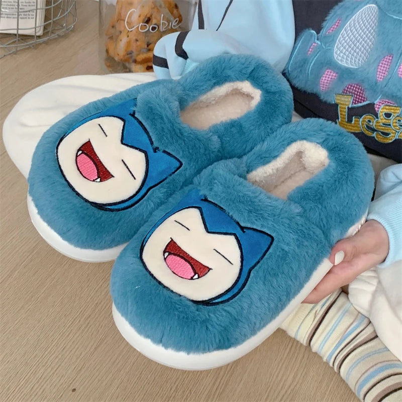 Genuine Pokémon Snorlax Plush Slippers – Warm Autumn & Winter Anime Cotton Footwear for Men & Women