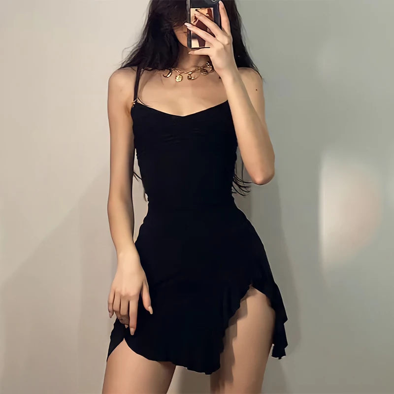 Summer Sexy Mini Dress for Women - Sleeveless, Backless Bodycon, Split Folded A-Line Dress, Party & Club Wear