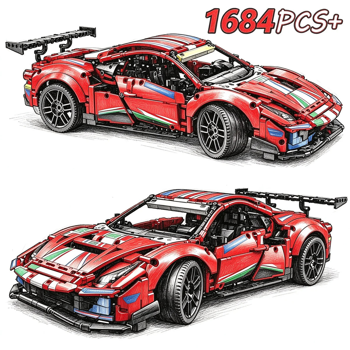 1684-Piece 1:8 Scale Racing Car Building Blocks - DIY Sports Car Model Kit for Display and Collectors