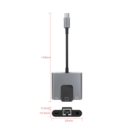 RGEEK USB-C to Ethernet Adapter Hub — Type-C to LAN, 3.5mm Audio & PD Charging Dock for iPhone & Android